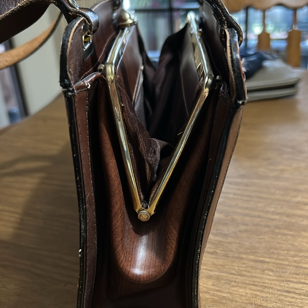 Leather vintage clutch handbag patchwork - Picture 2 of 10